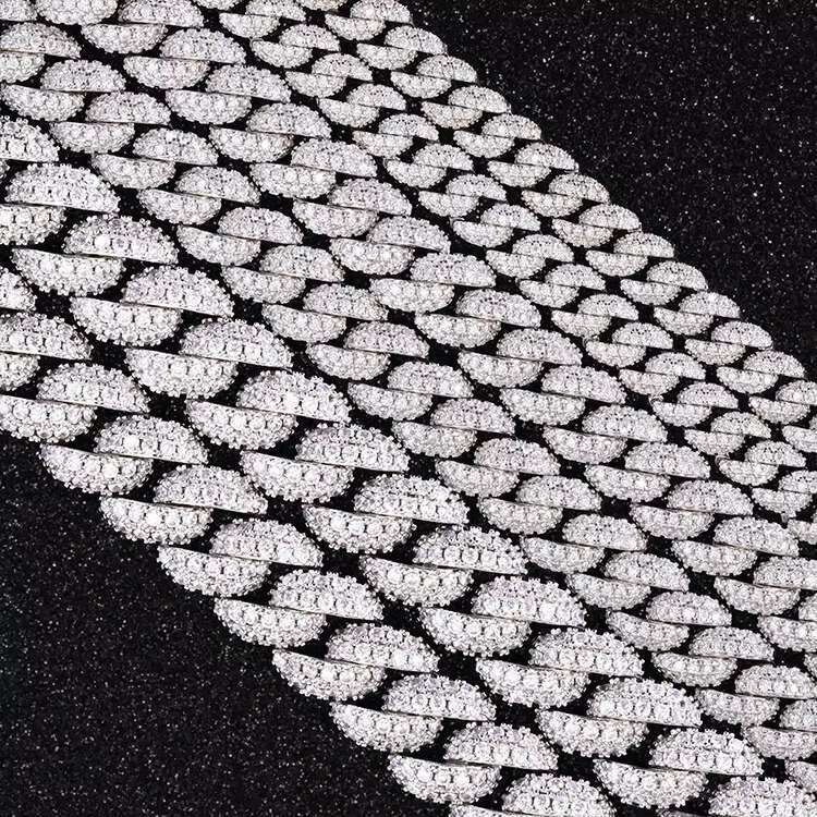 Ready to Ship Hiphop Jewelry Necklace 6mm/9mm/13mm 2Row 925 Silver Iced Out VVS Moissanite Cuban Link Chain Necklace for Men