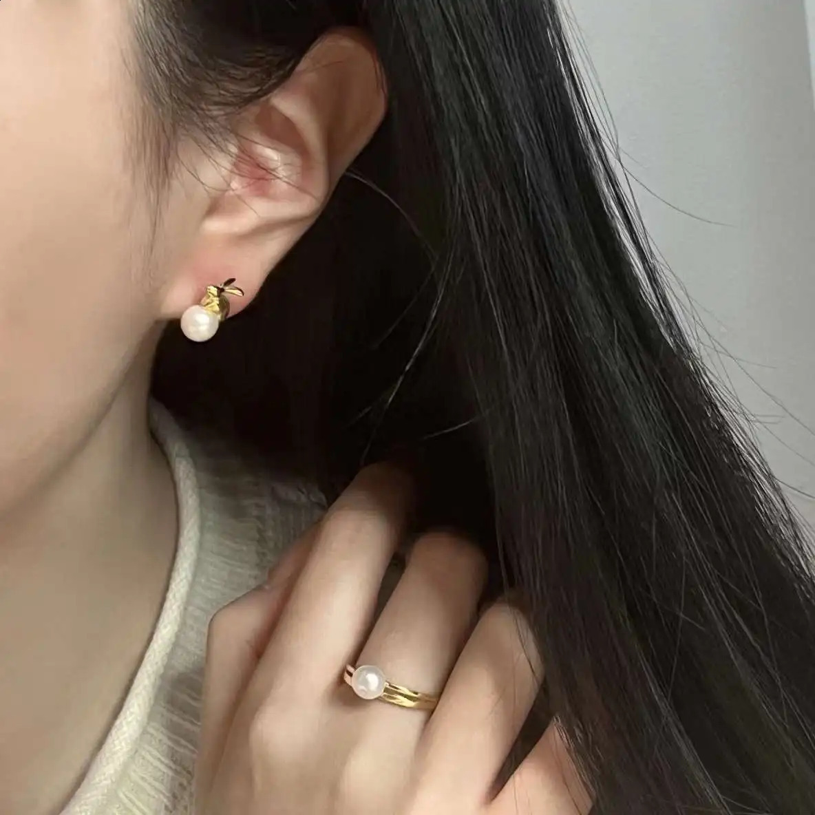 925 sterling silver earrings rabbit earrings 7-8MM natural round freshwater pearl earrings pearl jewelry 250409