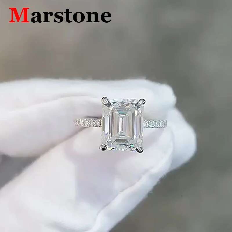 4CT Full Moissanite Diamond D Color VVS Womens Emerald Rings 925 Plated 18K Gold Fine Jewelry Wedding Engagement Ring for Women