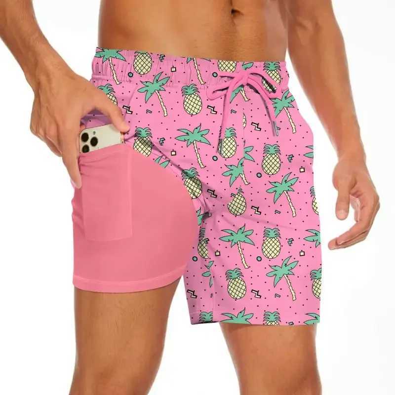 Mens printed beach shorts surfboard pineapple graphicPants summer Hawaiian swimsuit swimming cool ice dryW250410