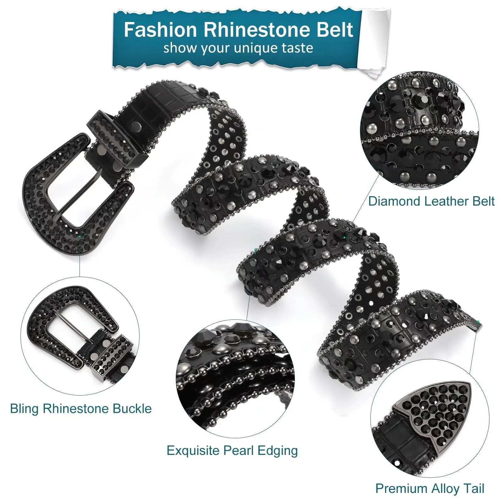 Women Rhinestone Western Belt for Jeans Bling Studded Leather Cowgirl Cowboy Belts BB Wasit Diamond Belt 251110