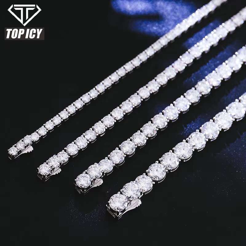 Luxury VVS D Moissanite Tennis Chain Hip Hop 925 Silver 3mm 4mm 5mm Tennis Bracelet Necklace Fashion Gold and White Jewelry