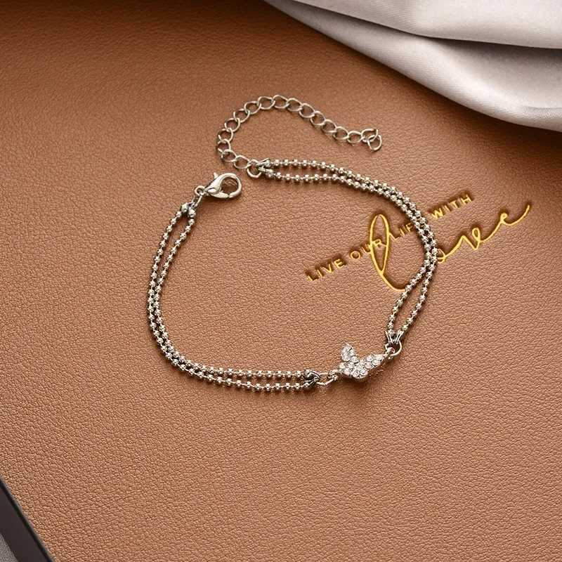 2024 Sweet Shining Zircon Butterfly Bracelet for Women Anti-Allergic Silver Color Chain Bling Bracelet with Stamp GiftC250410