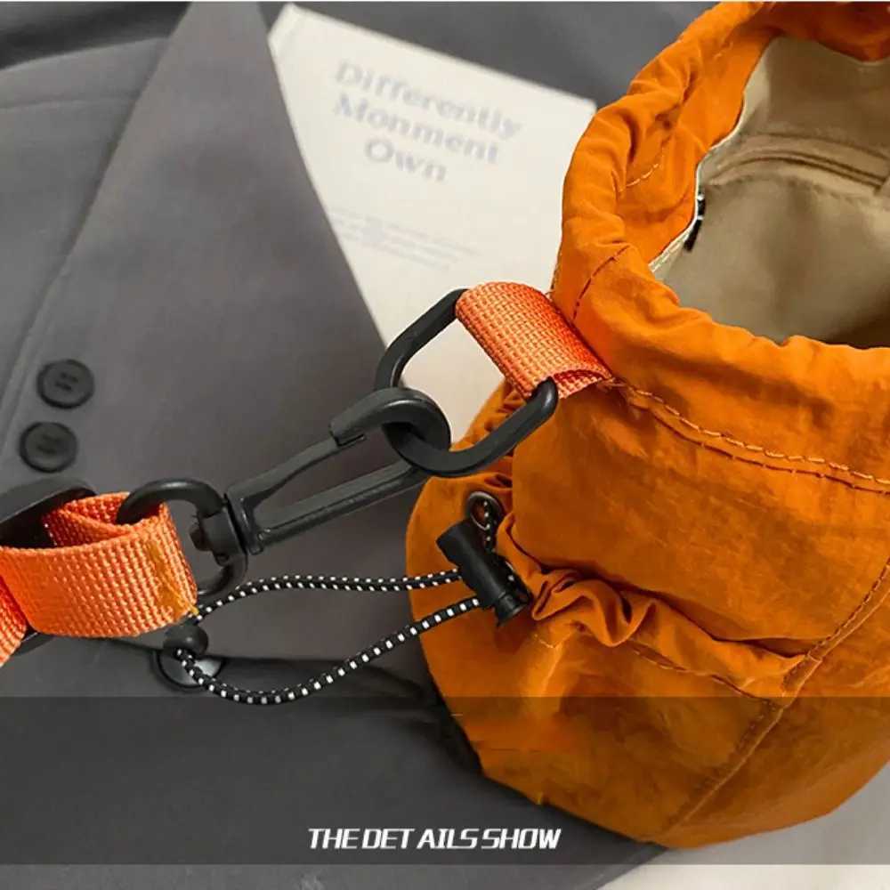 Korean Style Drawstring Bucket Bag Purse Handbag Nylon Shoulder Bag Mobile Phone Bag Solid Color Small Crossbody Bag OutdoorT251110