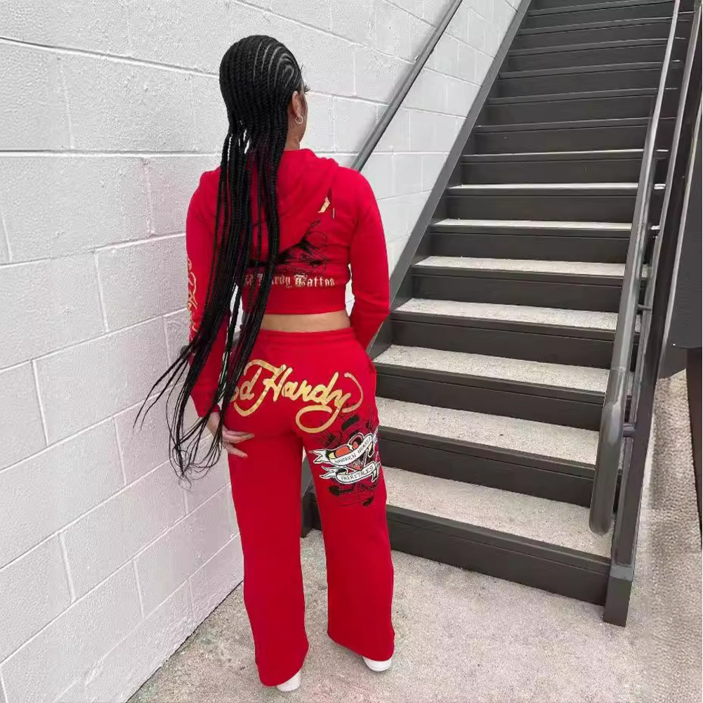 Ed Hardeys Tracksuit Designer Tracksuits Brand Street Style Print Basic Zipper Short Cardigan Women Two-Piece Women Sports High Long Pants luxury sweatsuit e9c