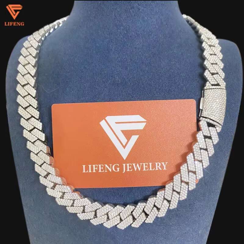 Miami Custom Luxury 15mm VVS Moissanite Necklace 925 Silver Cuban Chain Link 18k White Gold Plated Hip Hop Style Ice Diamond