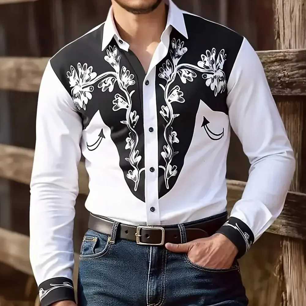 Mens Floral Print Ethnic Scrollwork Shirt Western Shirt Cowboy Shirt Long Sleeve Vintage Retro Outdoor Vacation Spring Fall K251110