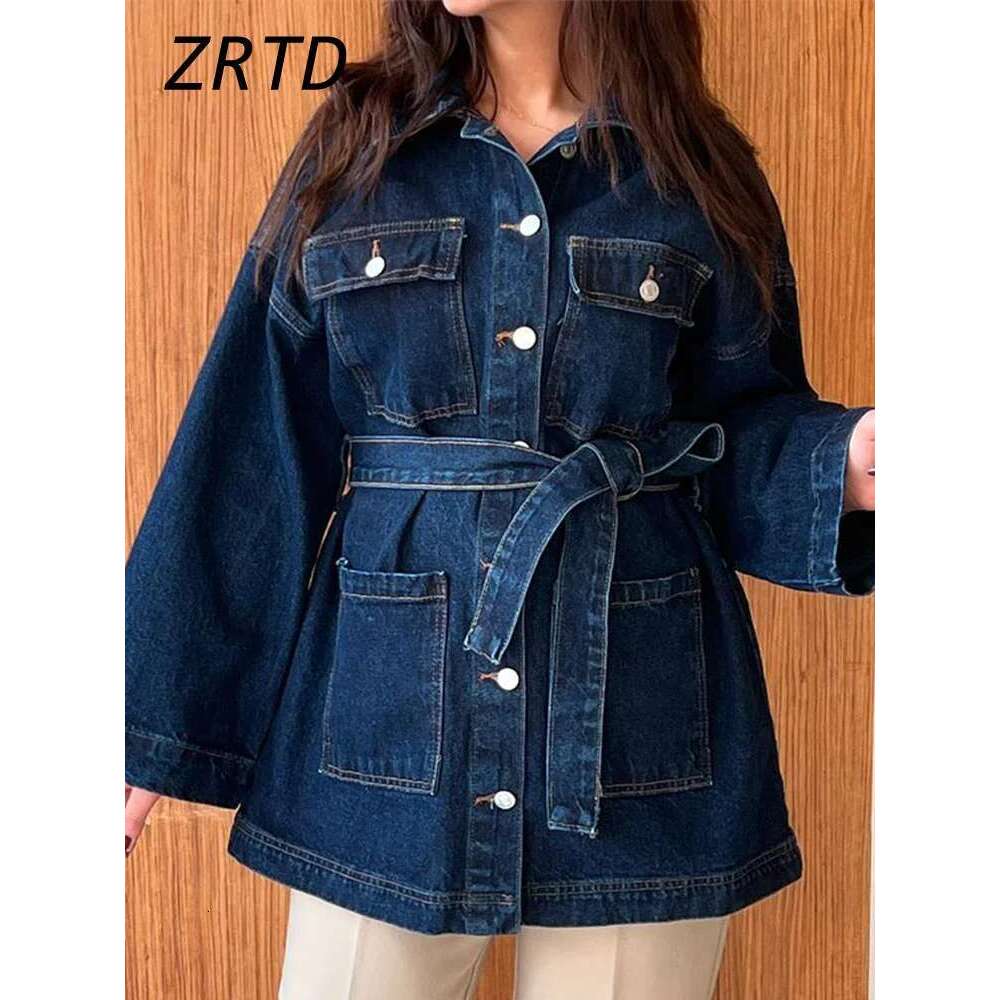 Street Women's Denim Jackets With Belt Slim Lapel Single-Breasted Pockets Washed Jacket 2025 Spring Lady Y2k Casual Outwear New