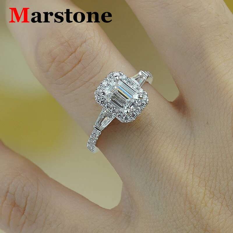 Full Moissanite Diamond D Color Emerald Ladys Ring S925 Sterling Sliver 18K Gold Plated Rings Fine Jewelry for Women