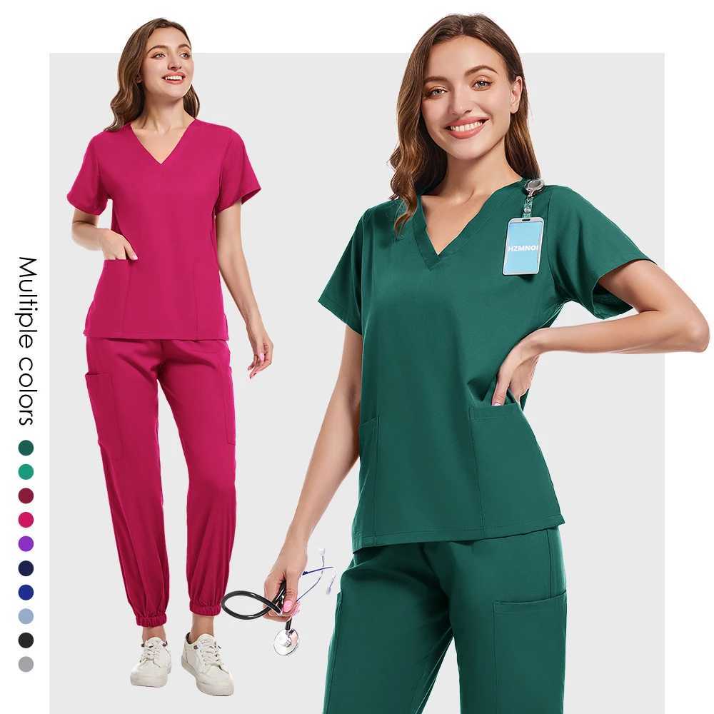 Scrubs Medical Uniform Short Slve Tops+Pants Nursing Uniform Women Pet Shop Doctor Hospital Clinic Surgery Workwear Scrub Sets X250410