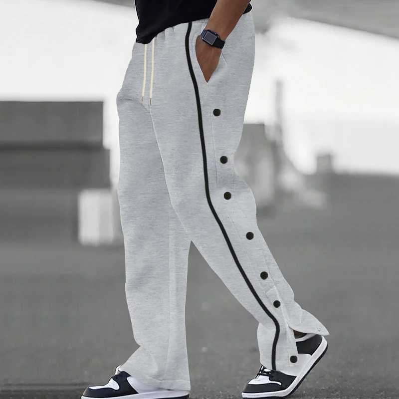 Spring and Autumn New Retro Straight Leg Mens Casual Side Buckle Design Sports Soft Sweating Pants Loose High StreetXJ250410