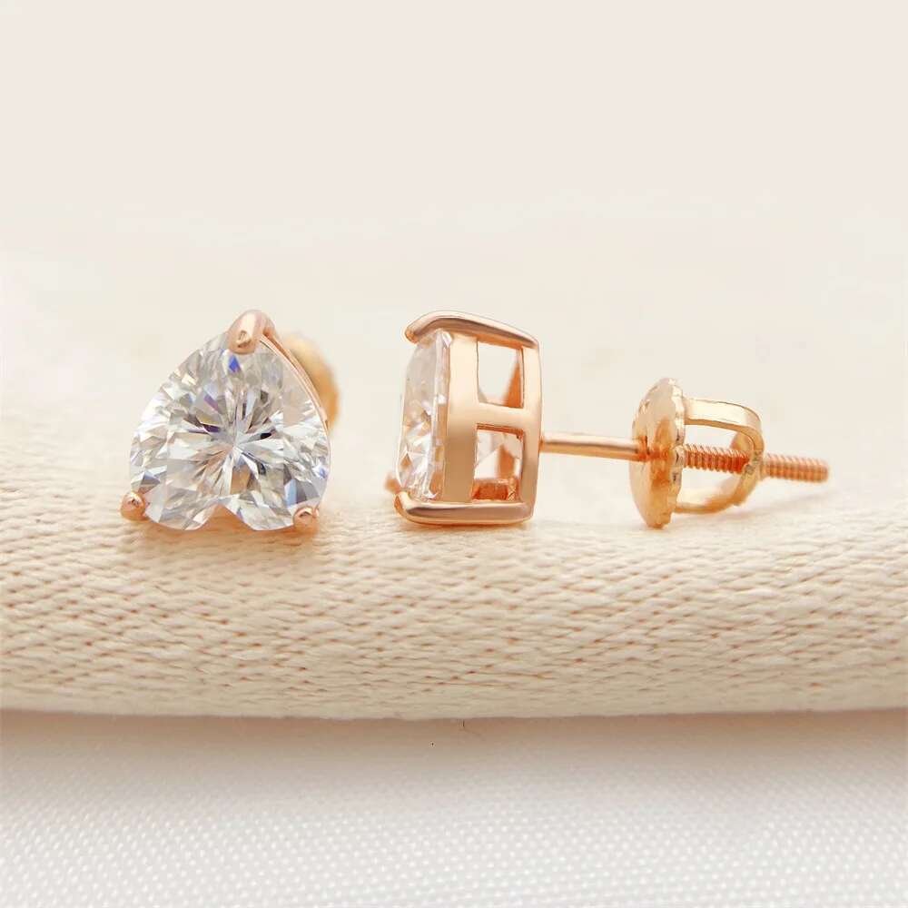 Heart Moissanite Shaped Diamond Stud Earings D Color Womens Earrings 925 Silver Yellow Gold Top Quality for Women Gift