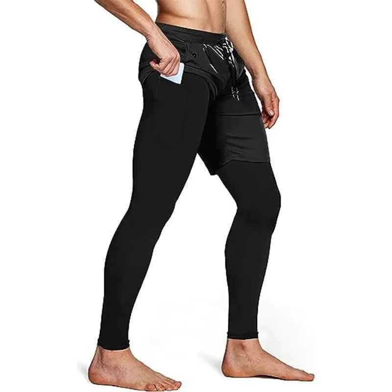 Double layer 2-in-1 pants mens sportswear compression leg gym mens Trouser casual trail jogging pantsXJ250410