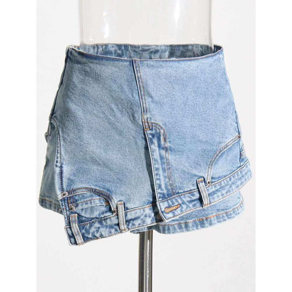 Women's Jeans TWOTWINSTYLE Patchwork Pocket Irregular Chic Denim Shorts For Women High Waist Spliced Zipper Designer Short Pants Female New