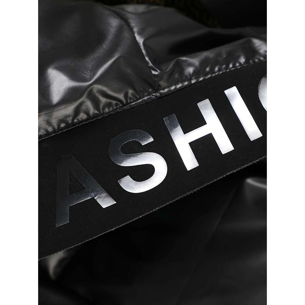 Men's Jacket Cozy Black & Golden Hooded Jacket Men's Padded Polyester Fiber Coat | Thick Casual Winter Wear