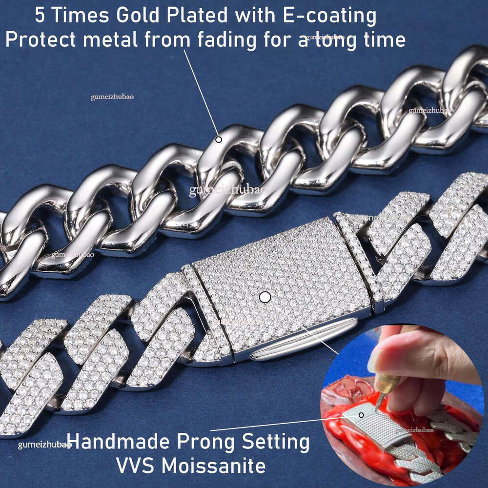 High Quality Cubana Hop Jewelry 6-20mm Sterg Sier VVS Moissanite Iced Out Cuban k Chain Necklace for Men