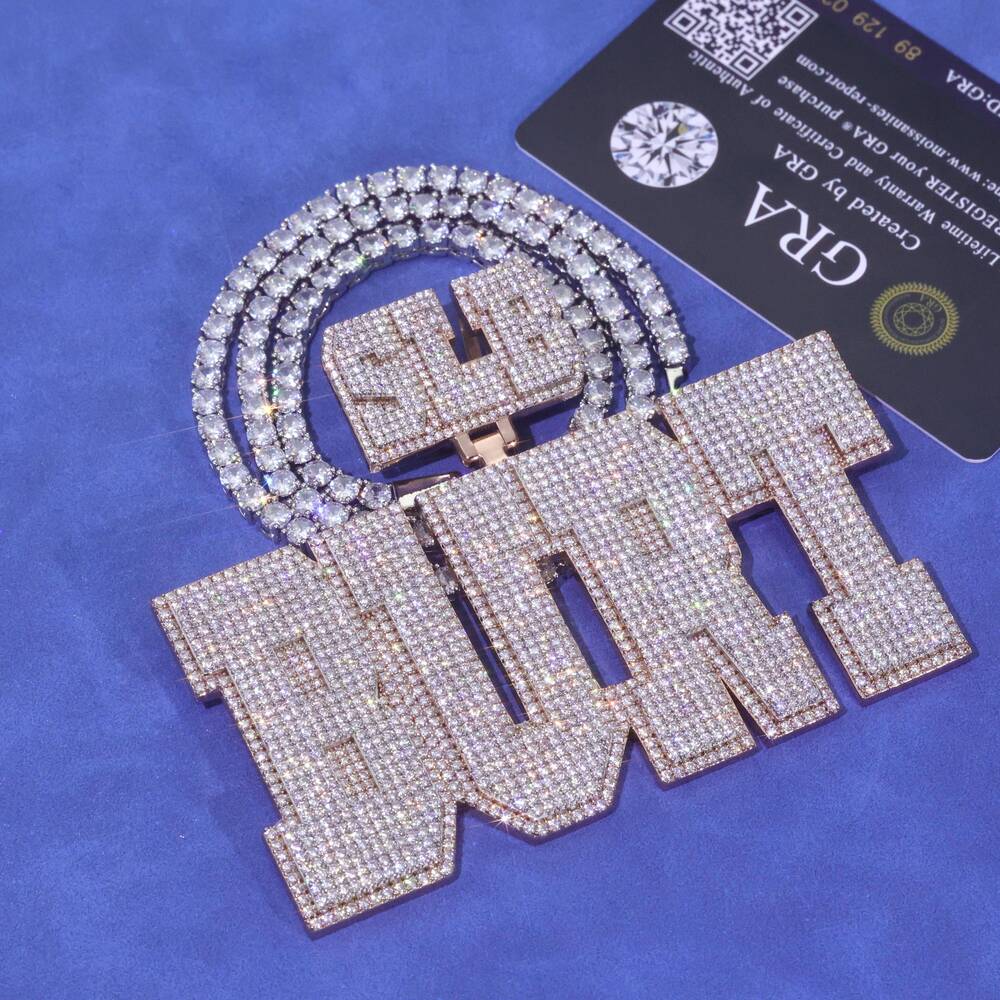NUOYA VVS Moissanite Luxury Custom Letter Pendant Necklace Iced Out Hip Hop Fine Jewelry Rose Gold Plated Personalized Customizable