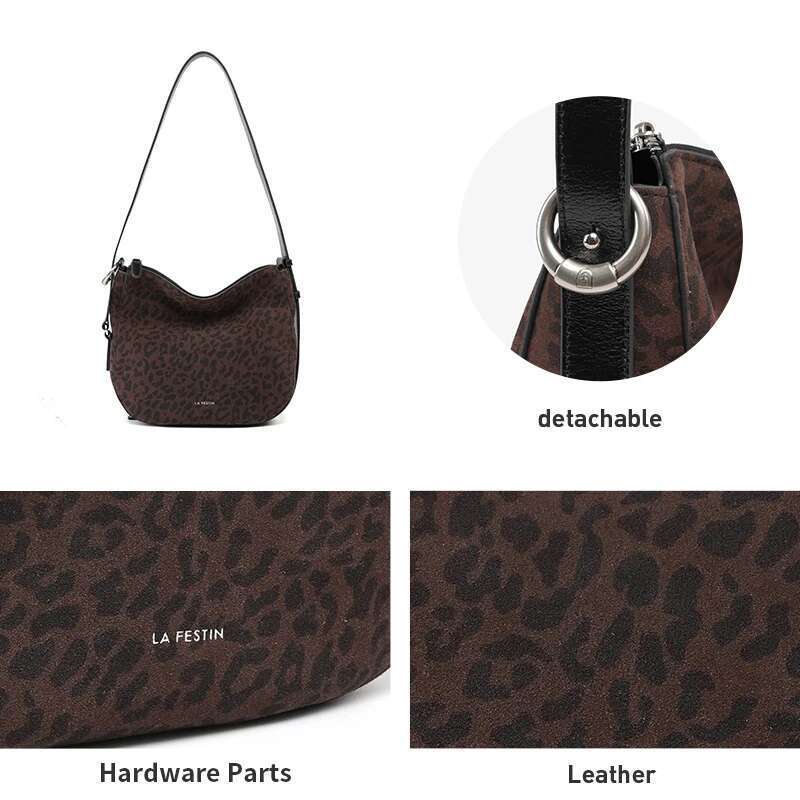 LA FESTIN New Suede Fashion Shoulder Crossbody Brand Leather Women's Bags Handbag Leopard Print Bag