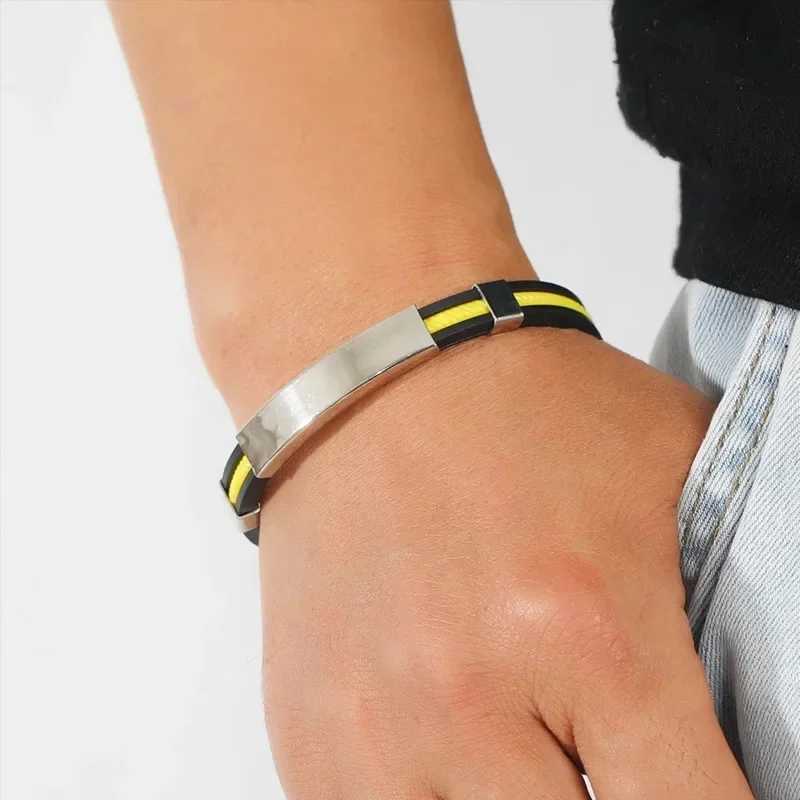 Fashion Men Silicone Bracelet Stainless Steel Bracelet on Hand for Couple Unisex Wrist Chain JewelryC250410