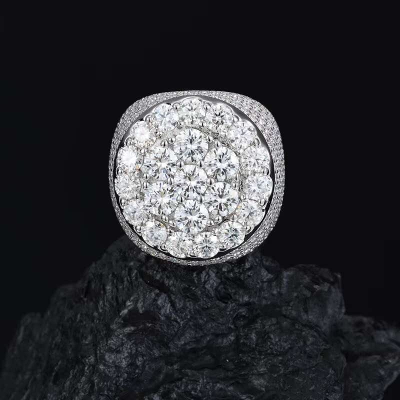 Luxury VVS Round Brilliant Cut Moissanite Flower Ring 925 Sterling Silver Iced Out Hip Hop Rappers Flower Jewelry Ring for Man