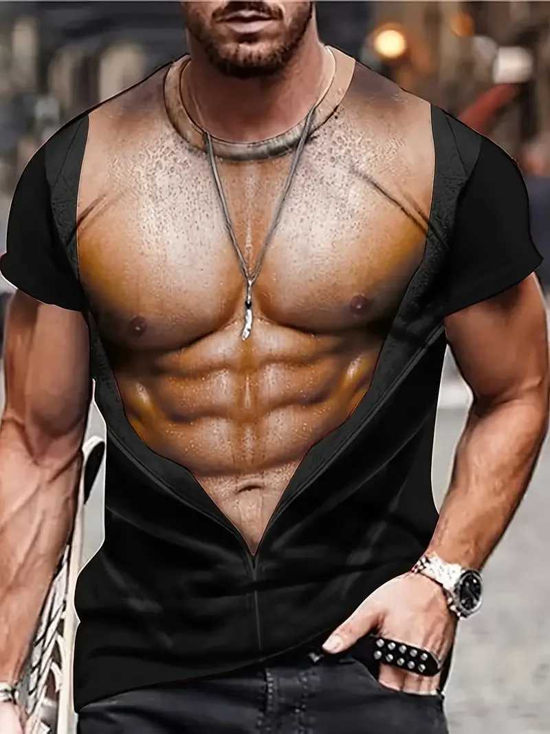 3D digital muscle mens body pattern crew neck and short sleeved T-shirt novel and fashionable summer top used for outdoor casual tops M250411