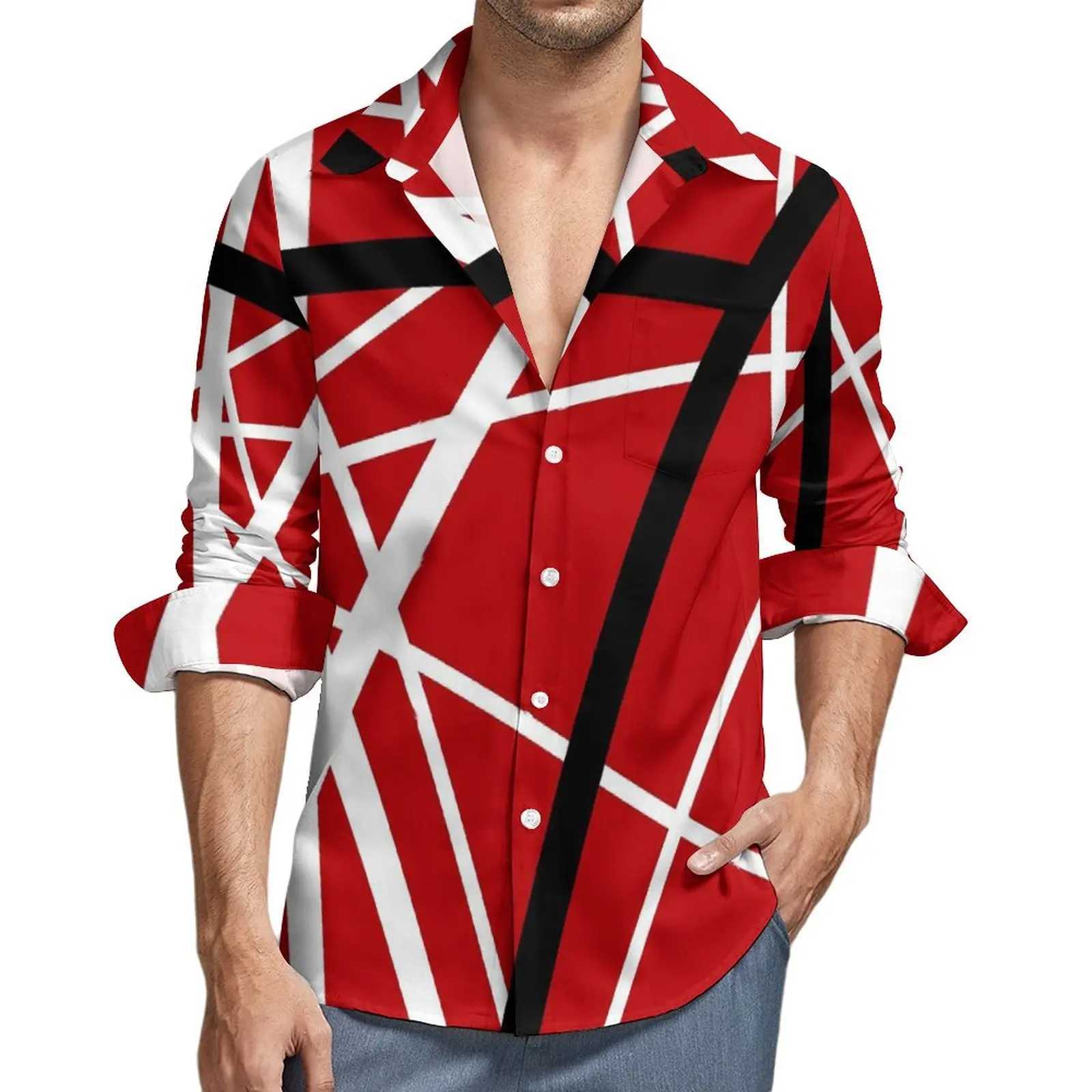 Van Halen Shirt Autumn Lines Print Casual Shirts Male Vintage Blouses Long Sleeve Printed Stylish Clothing Plus Size No Pockets K251110