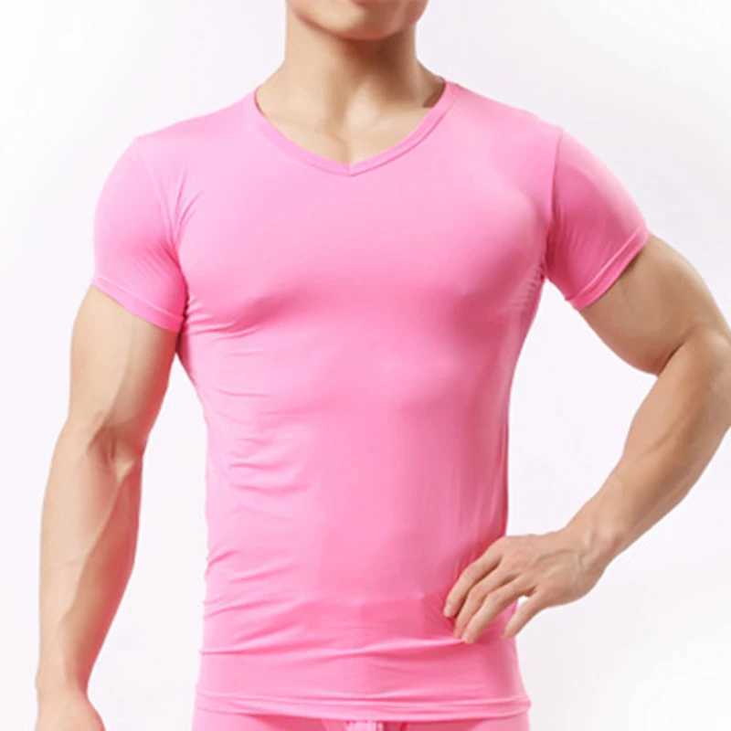 Mens transparent underwear mens ice silk mesh see through basic shirts sexy fitness underwear M250411