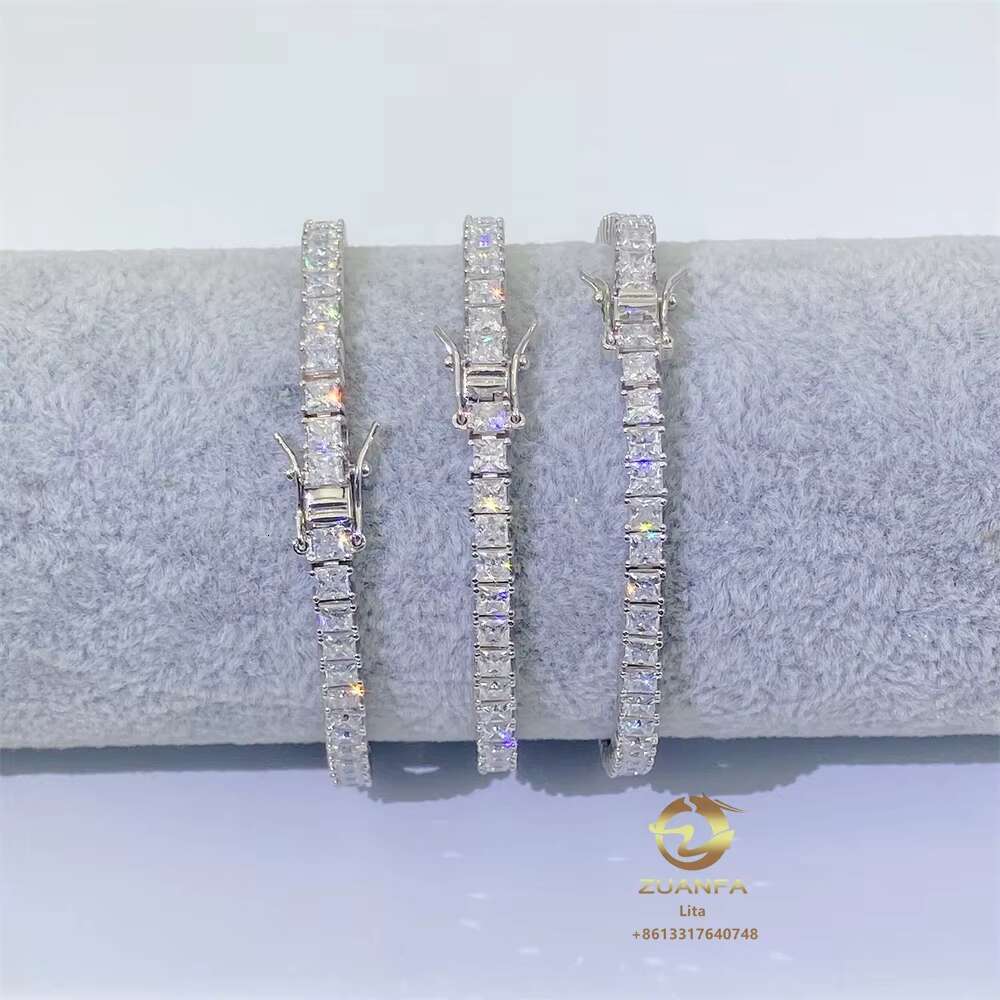 Ready to Ship Pass Diamond Tester Iced Out Princess Cut 3*3mm Tennis Bracelet 925 Silver Moissanite Tennis Chain