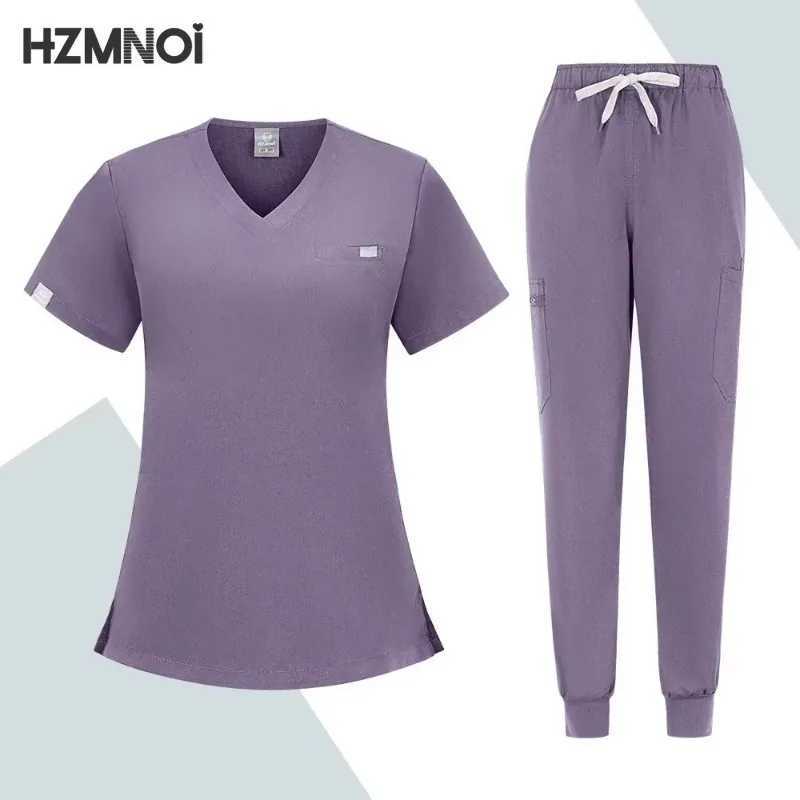 Scrubs Doctor Workwear Medical Uniform Women Nurse Uniform Thin Breathable Surgical Scrub Tops Elastic Scrubs Pants Spa Overalls X250410