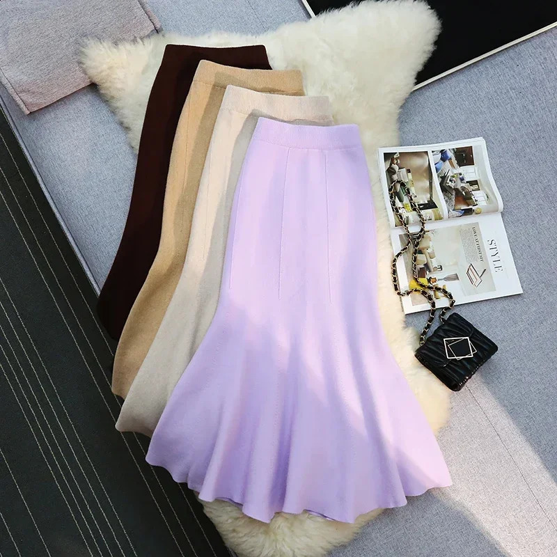 Seoulish 2024 AutumnWinter High Waist Womens Knitted Skiing Fashion Solid Color Korean Office Leisure 250407