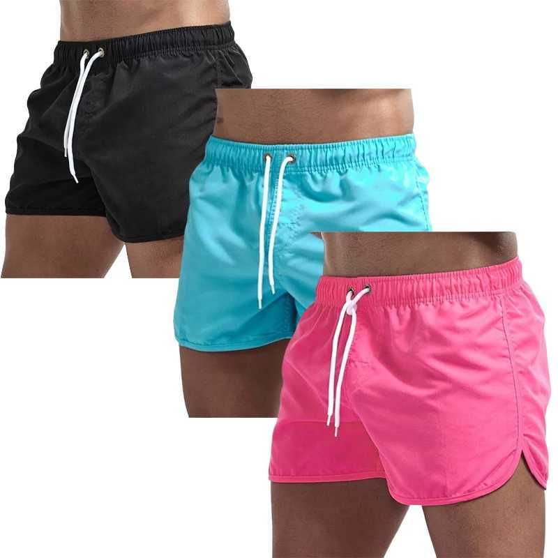 3 pieces of mens beach shorts solid color summer beach shorts jogging casual shorts quick drying swimming mens surfing lightweight shortsW250410