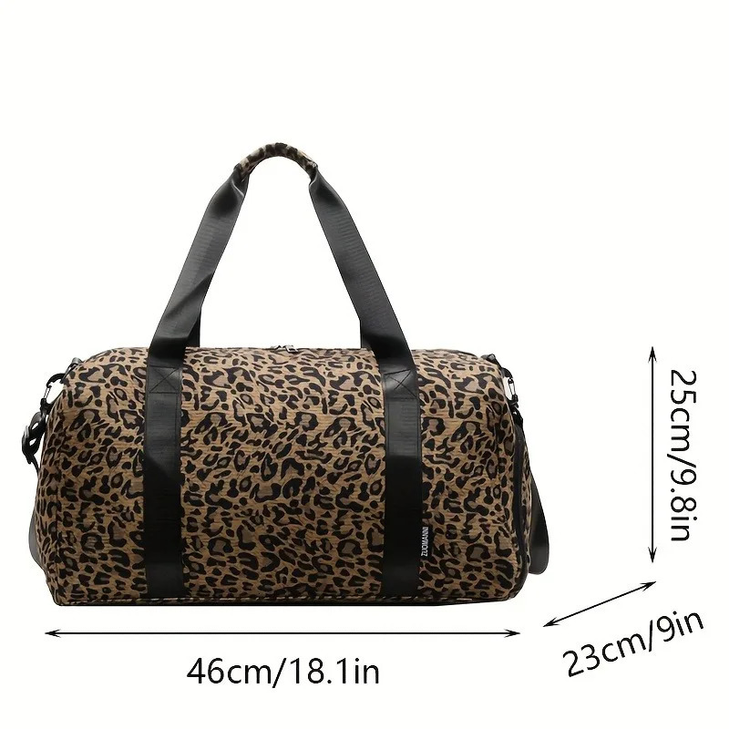 Fashionable Ladys Leopard Print Tote Bag Large Capacity Travel Bag Weekender Overnight Bag with Shoe Compartment 251110