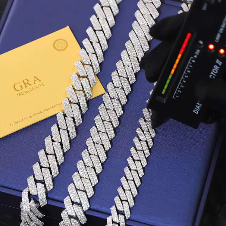 Pass Diamond Tester GRA Moissanite Diamond 15mm 20mm Wide 3Rows 925 Solid Silver Cuban Link Chain for Rapper Hip Hop Necklace