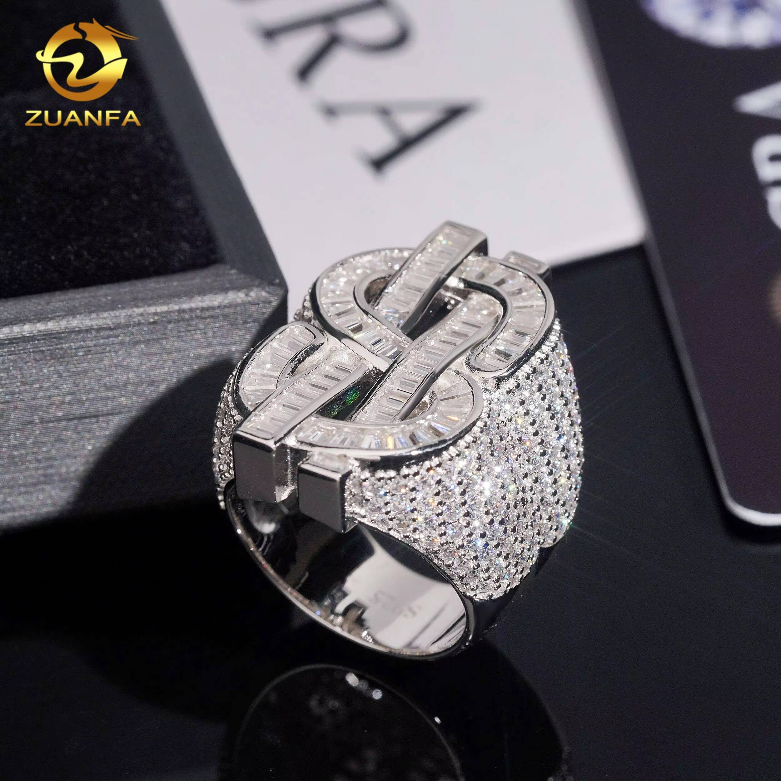 Hot Sale Iced Out USD Dollar Ring Moissanite Men Diamond Rings 925 Silver Hip Hop Ring Pass Diamond Tester
