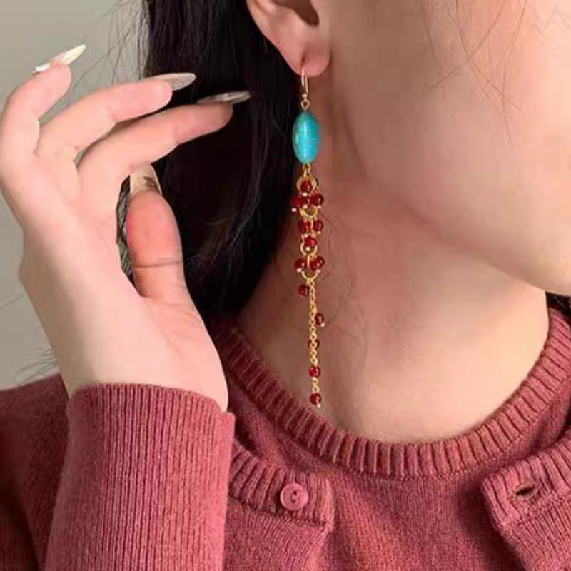 Vibrant Handmade Ethnic Turquoise Drop Earrings - Perfect Gift Idea
