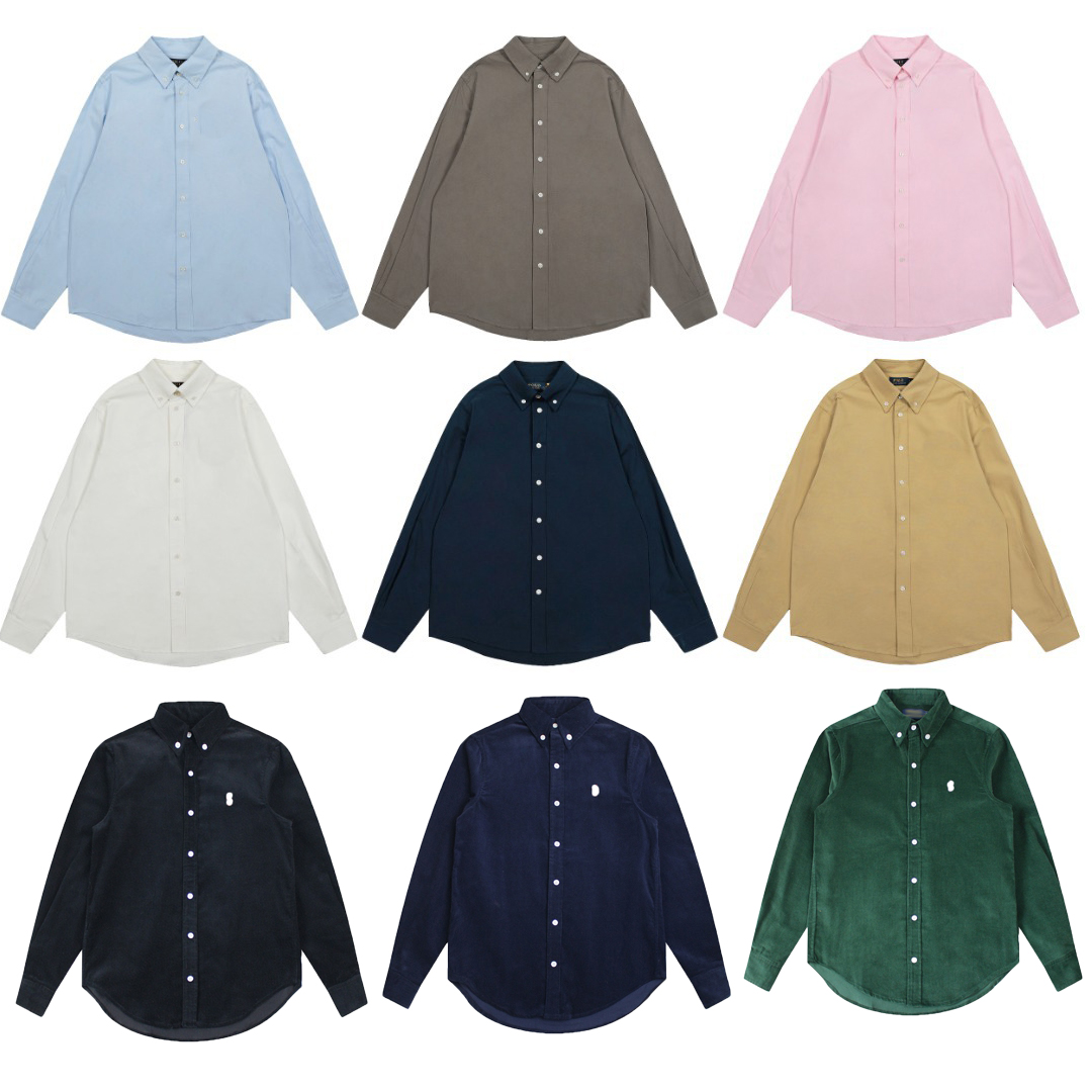 Mens small horse embroidery Polo Shirts Long Sleeve Solid Color Slim Fit Casual Business Men Shirts