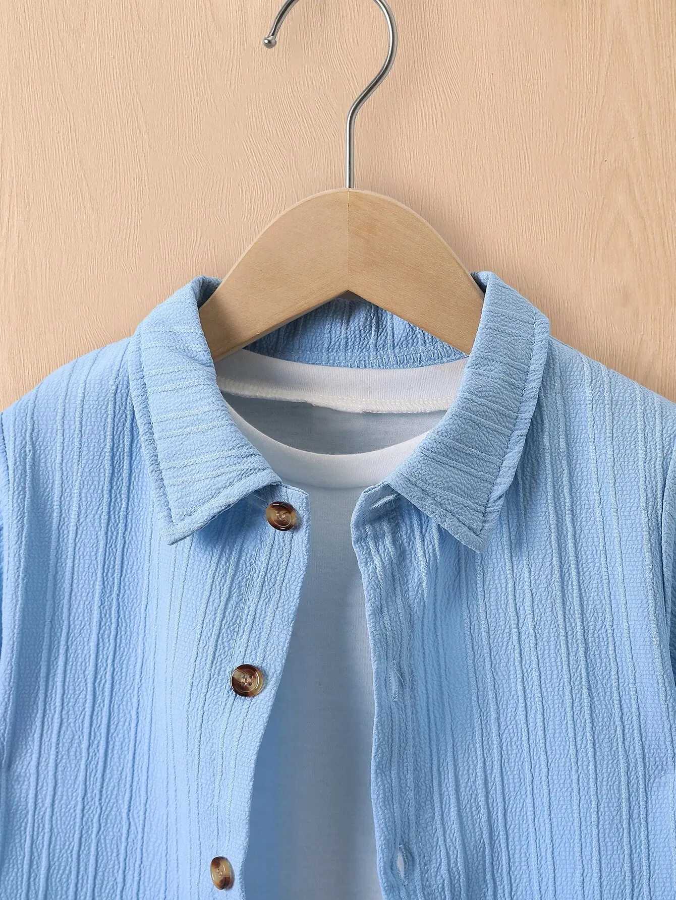 Summer Boys Set Blue Wave Shirt Casual Two piece Simple Childrens ClothingXJ250410