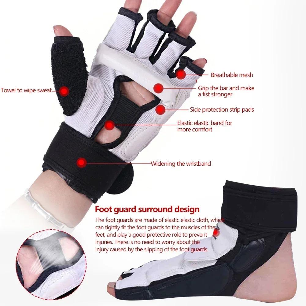 1Set Taekwondo Leather Foot Gloves Sparring Karate Ankle Protector Boxing Martial Arts Sock Training Sports Protective Gear 251107