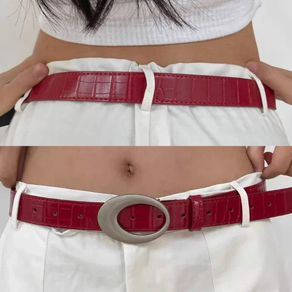 Y2K Women Belt American Vintage Classic Pattern Fashion Belt Simple Pin Buckle Red Black Belts Clothing Accessories 251031