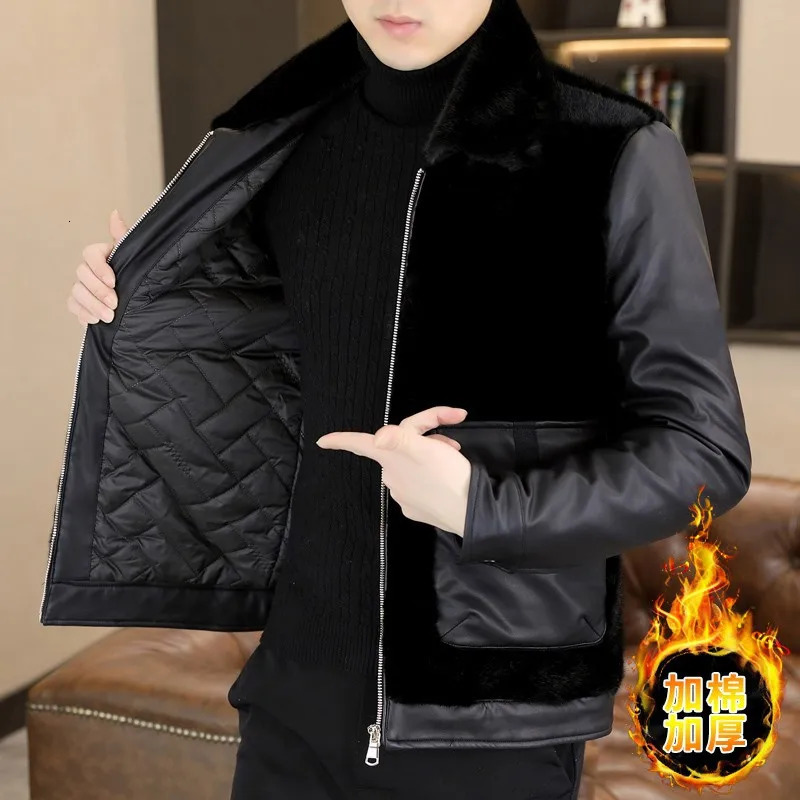 Winter Leather and Fur Integrated Jacket Men Thickened and Warm Faux Fur Jacket Casual Business Social Overcoat Men Clothing 251110