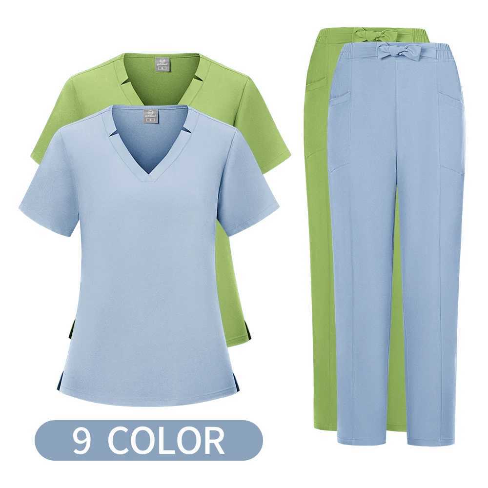 Nurse Uniform Medical Beauty SPA Uniform Dental Scrub Nursing Healthcare Scrubs Set Women Surgical Gown Top+pants Suit X250410