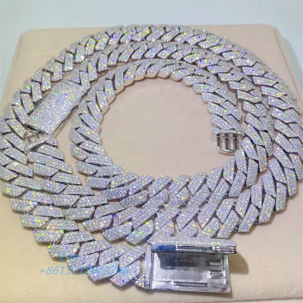 Hot New Products Hip Hop Rapper Miami 18mm Cuban Link Chain Vvs Moissanite 925 Sterling Silver Iced Cuban Chain Necklace