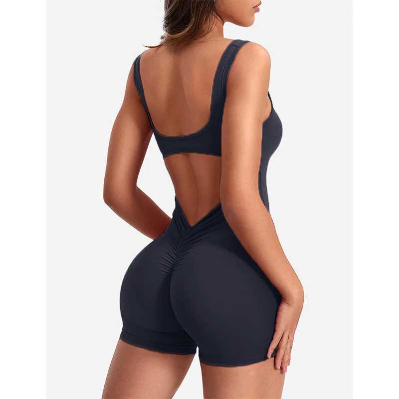 Sexy backless single neck sleeveless womens jumpsuit without shoulder straps pressure pleated three-point jumpsuit for womens yoga jumpsuitW250411