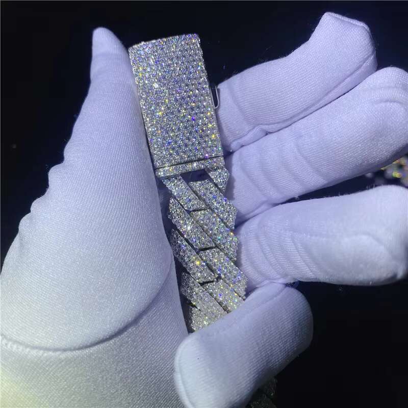 Zuanfa 20mm 3 Rows Mens Heavy Chain 925 Sterling Silver Hand Set VVS Moissanite Diamond Cuban Link Chain