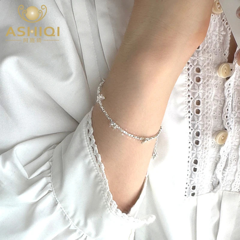 ASHIQI 925 sterling silver butterfly bracelet Broken Silver Womens Daily bracelet 250409