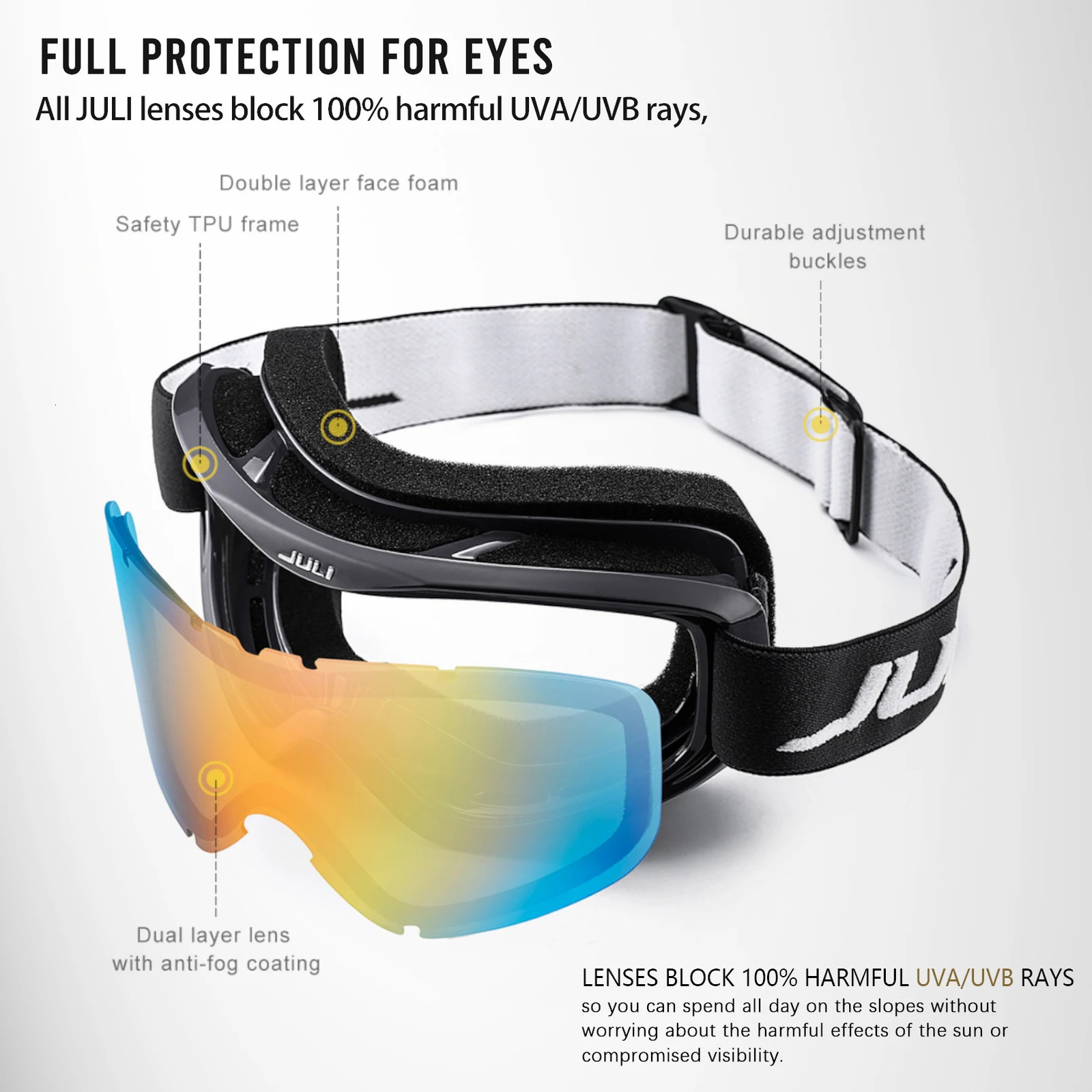 Kids Ski Goggles for Age 3-10 Anti-fog UV400 Snow Eyewear Outdoor Sports Winter Snowboard Children Skiing Glasses 4302 251107