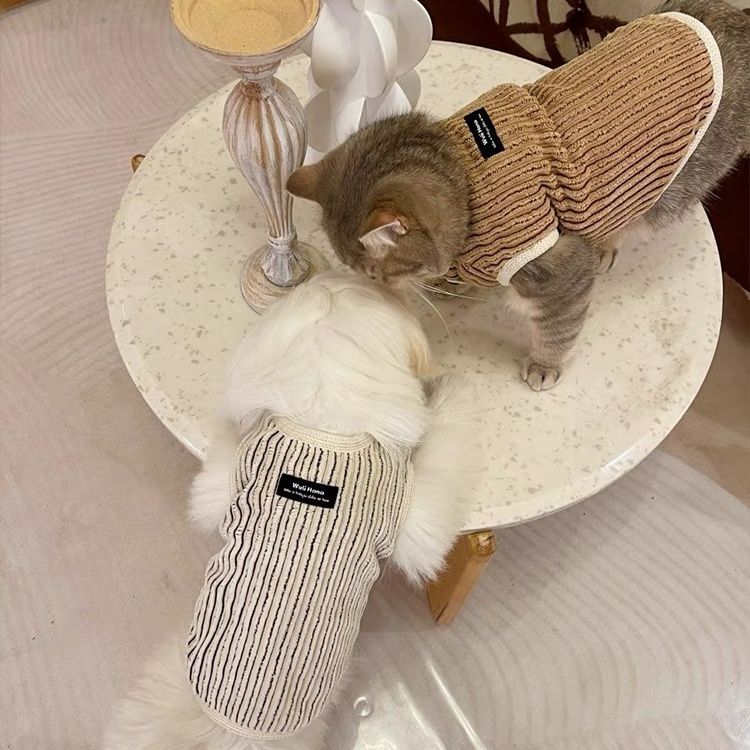 Stylish Striped Design Pet Vest Clothes with Soft Corduroy Material, Warm Fleece Lining, Cute Button Decoration, Fashionable Winter Outfit for Dogs an