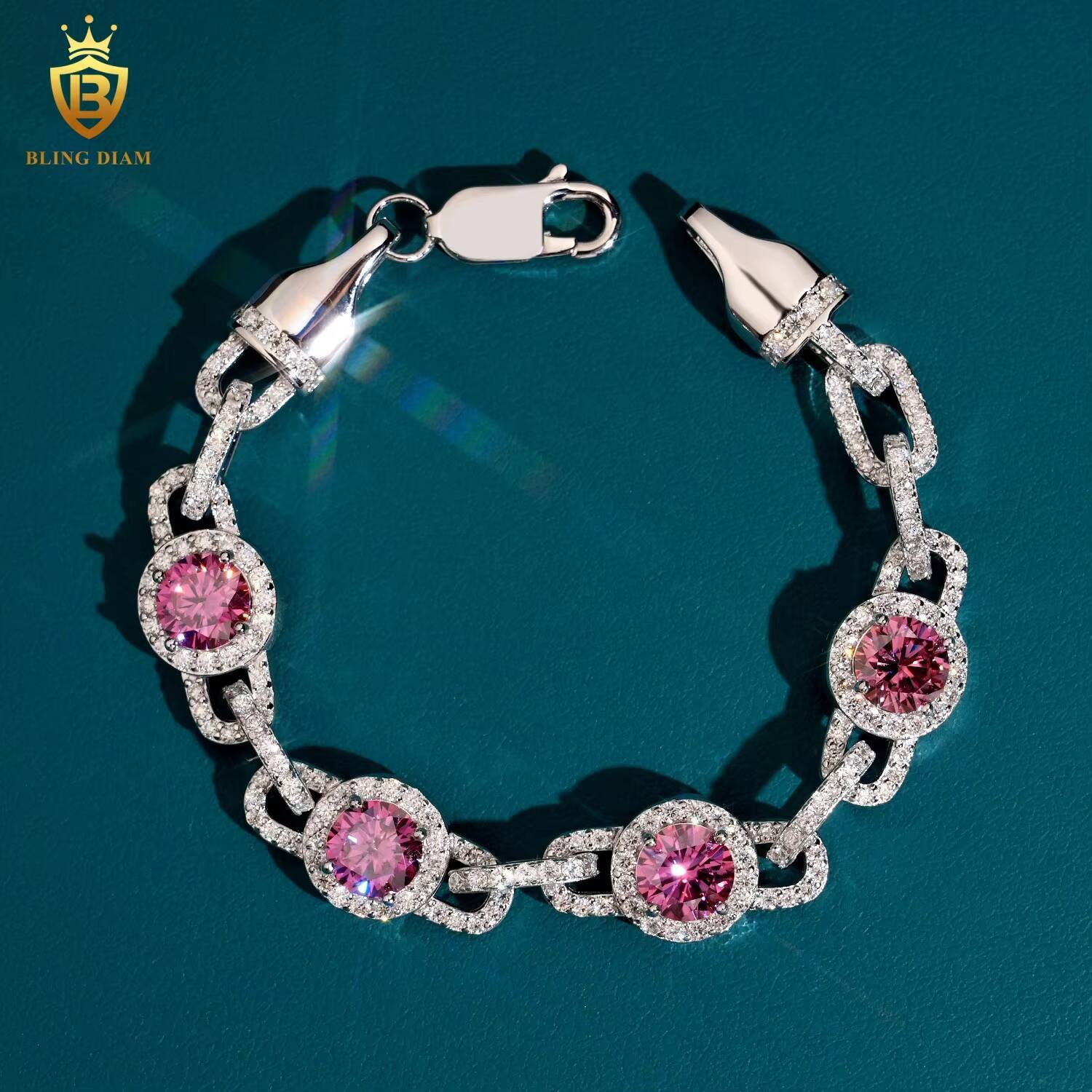 Sterling Silver 925 Pass Diamond Tester Hip Hop Jewelry Custom Colored Moissanite Cuban Link Chain Bracelet