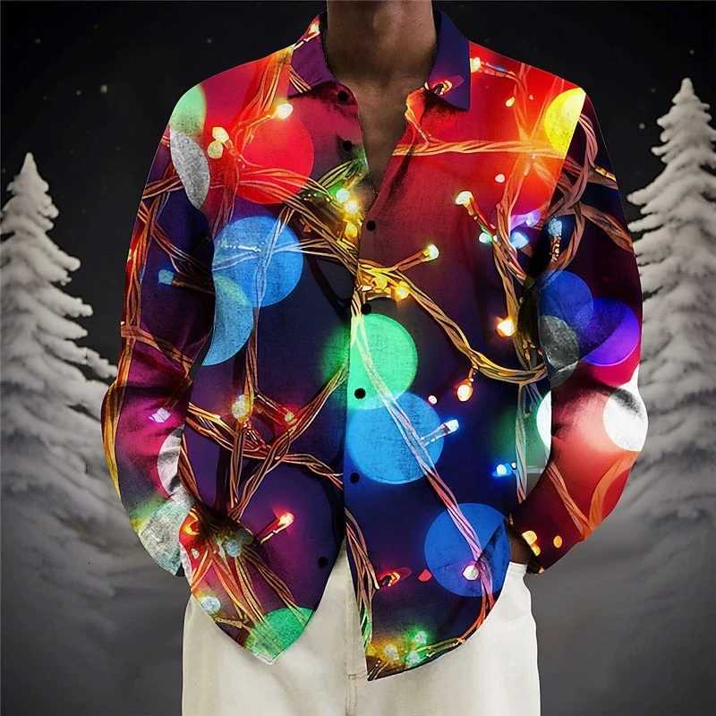Color Flashing Lights Shirt Mens Clothing 3D Print Colorful Graphic Long Sleeve Lapel Button Shirts Fashion Music Party T Shirt K251110