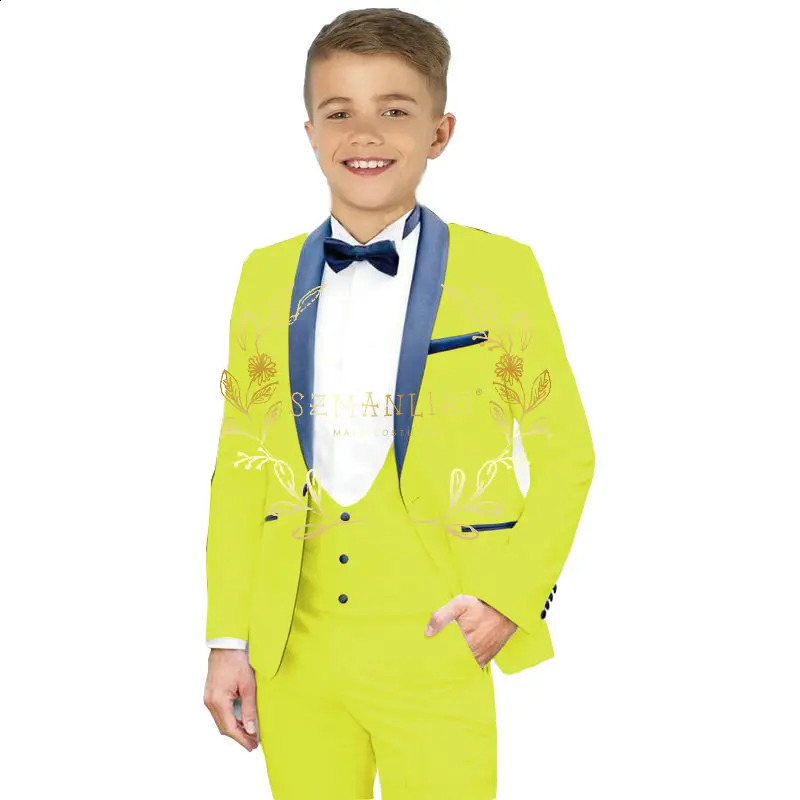 Boys Suits 3 Pieces White Wedding Suits For Kid Navy Blue Shawl Lapel Children Formal Party Prom Wear Ensembles De Blazers 250410